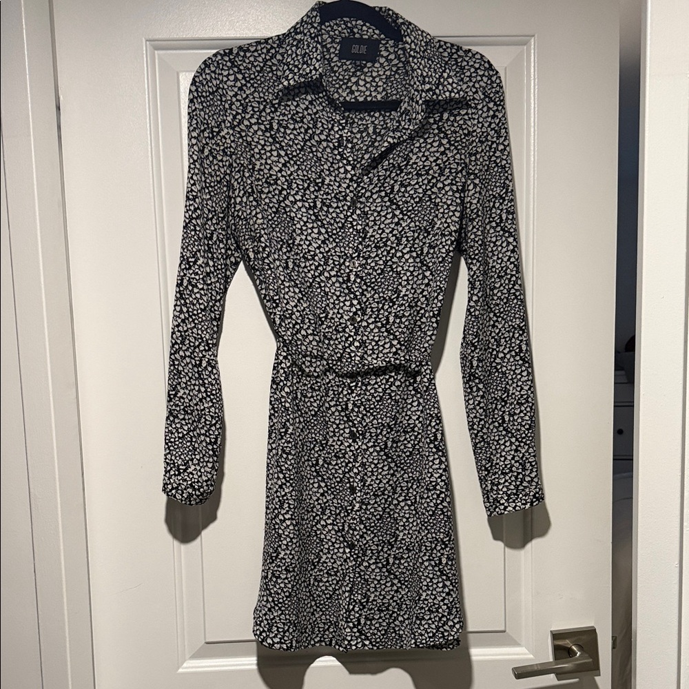 Goldie Navy and White Long Sleeve Shirt Dress (size S)